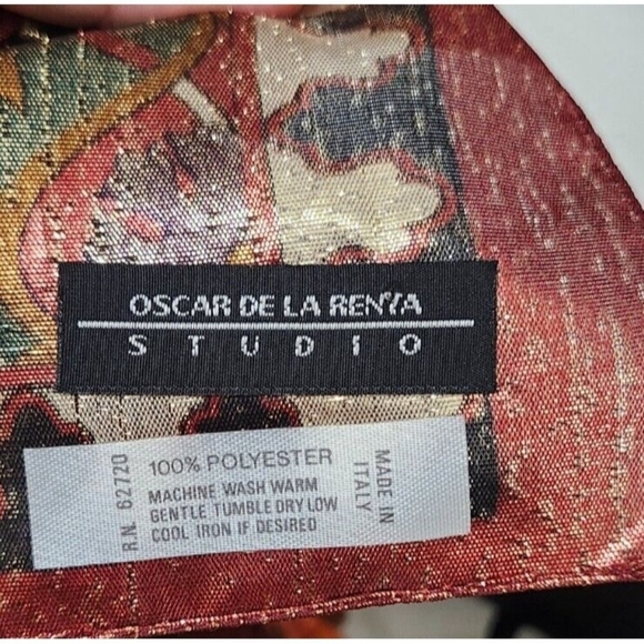 Oscar de la Renta Vintage Metallic Geometric Scarf Italy 53x10.5 Gold Silver - Picture 4 of 9